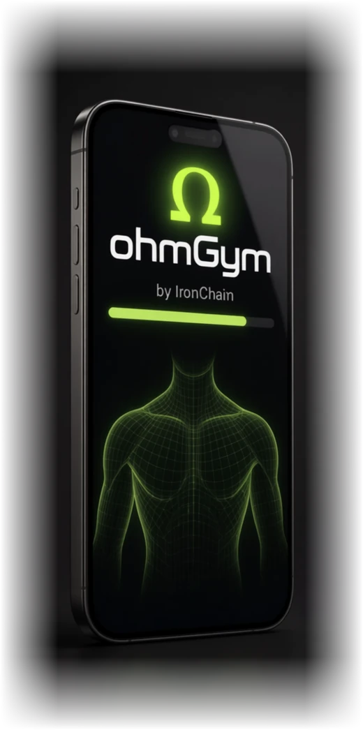ohmGym starting up: the app name, and under it, by IronChain